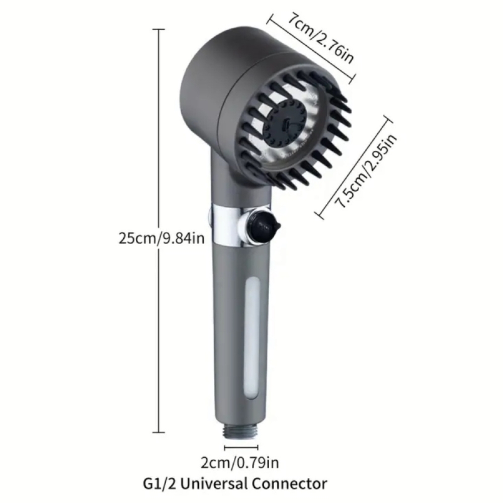  Para Dus cu Perie Masaj,  27 x 6 x 7.5 cm, 3 Moduri Presiune, Filtru pentru Captarea Impuritatilor, Gri Metalic - Engros