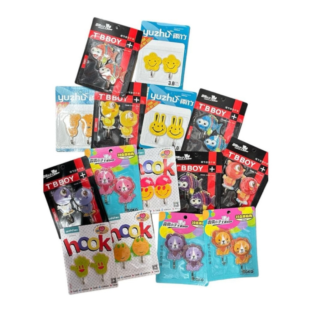  Cârlige de perete autoadezive cu desene animate cu zâmbet, 2 pe set Engros