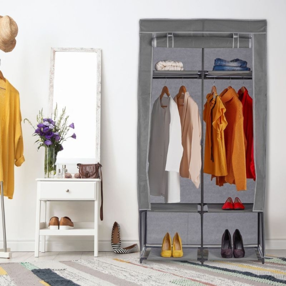  Dulap Textil Casa/ Camping,  gri, 172 x 90 x 45 cm