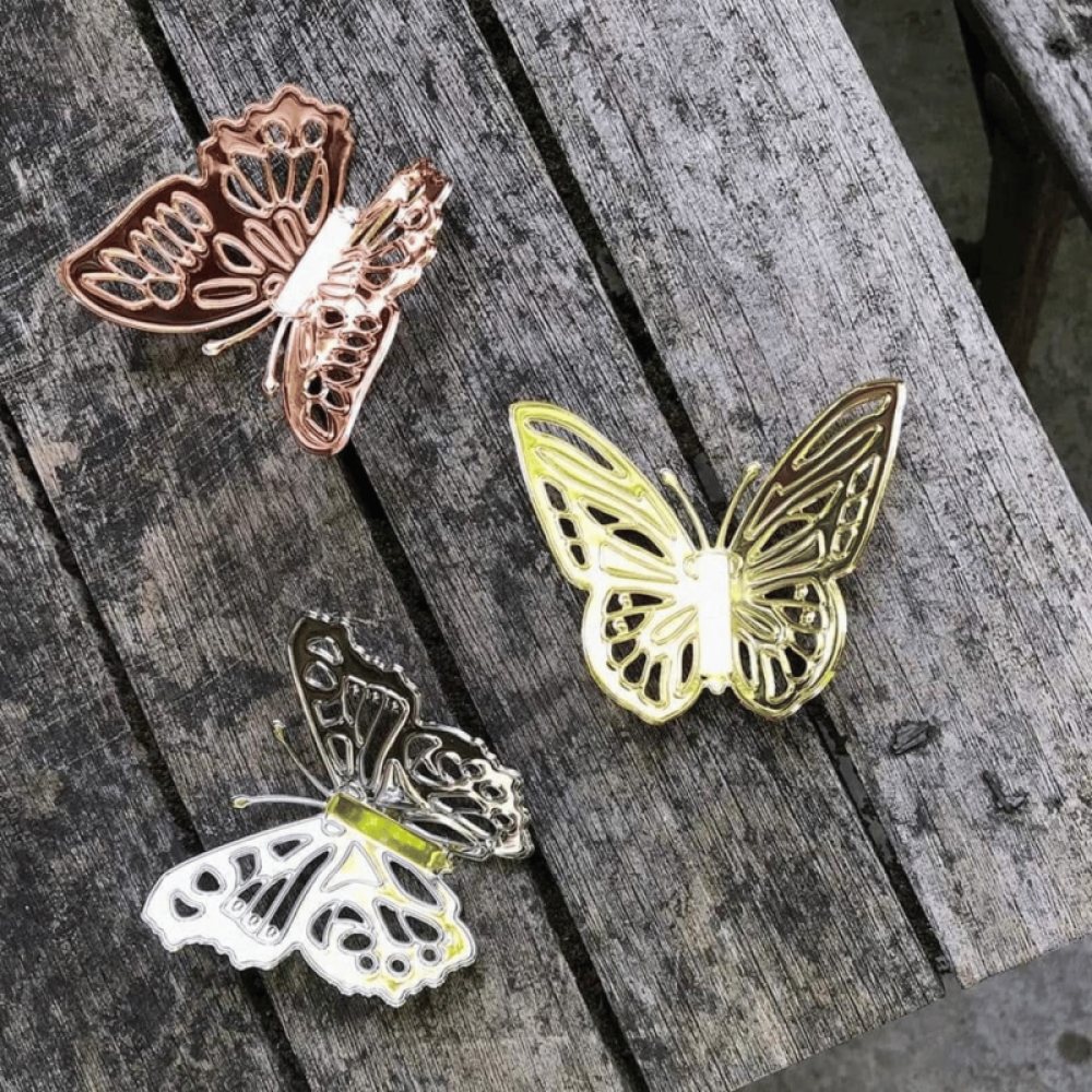  Set Sticker Perete , Fluturi Metalici 3D , Auriu, 12 buc, 11 - 9.5 cm, Auriu, Engros