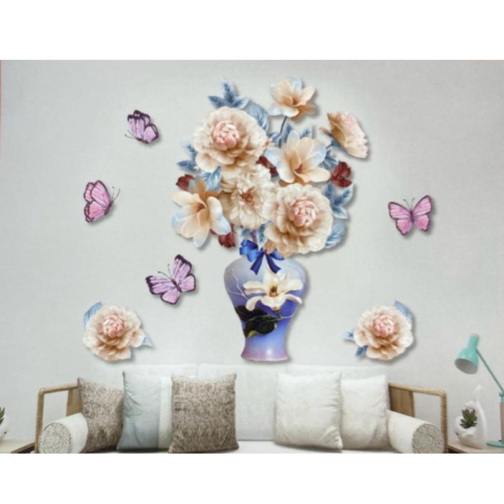  Sticker 3D Vaza cu flori, 50 x 35 cm, Engros