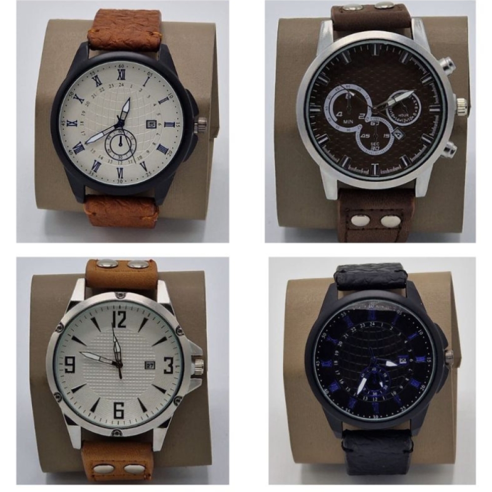  Ceasuri pentru Bărbați cu Data cu Curea din piele - 4 Modele Diferite, Engros