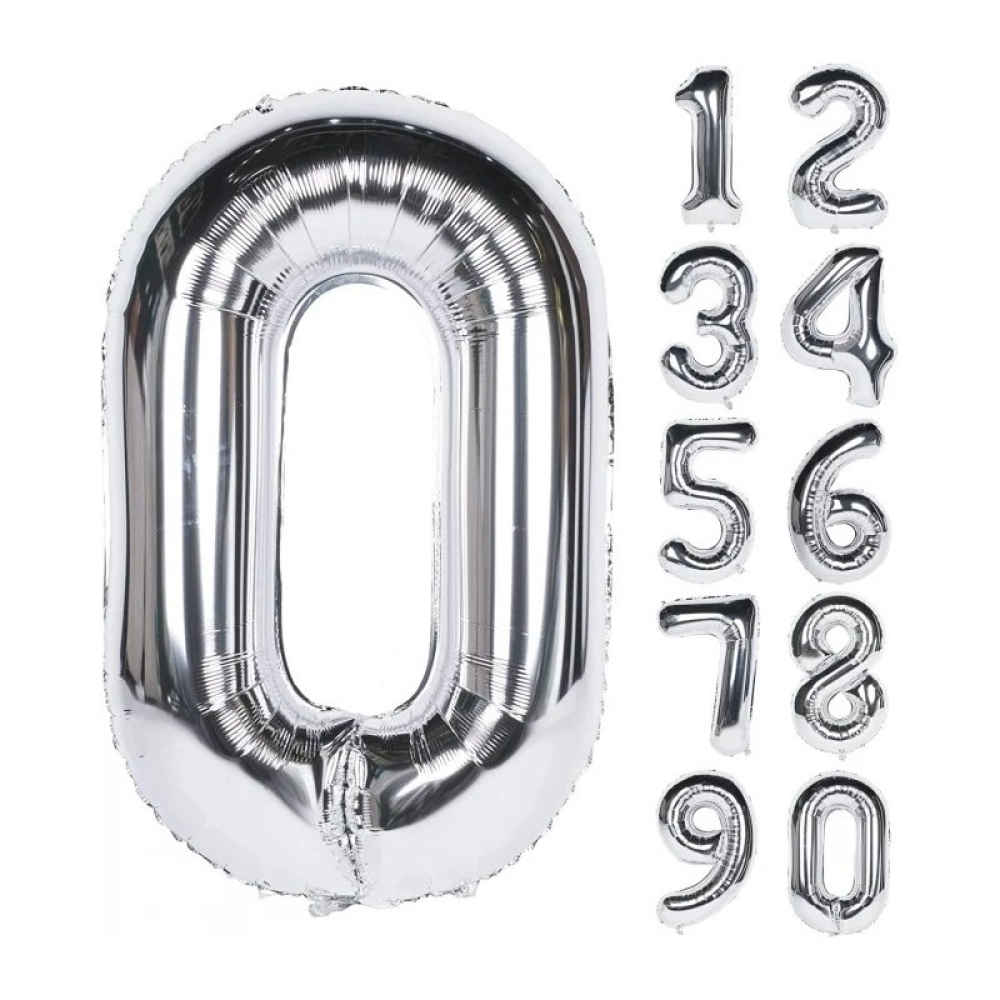  Set Baloane Cifre, de la 0 la 9, 68 x 53 cm, Argintiu - Engros