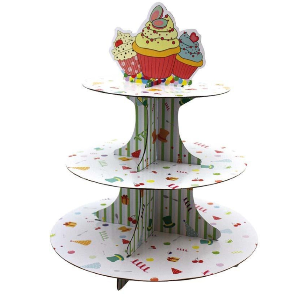  Suport pentru cupcake pentru prăjituri, 3 niveluri, Rotund, din Carton - Engros