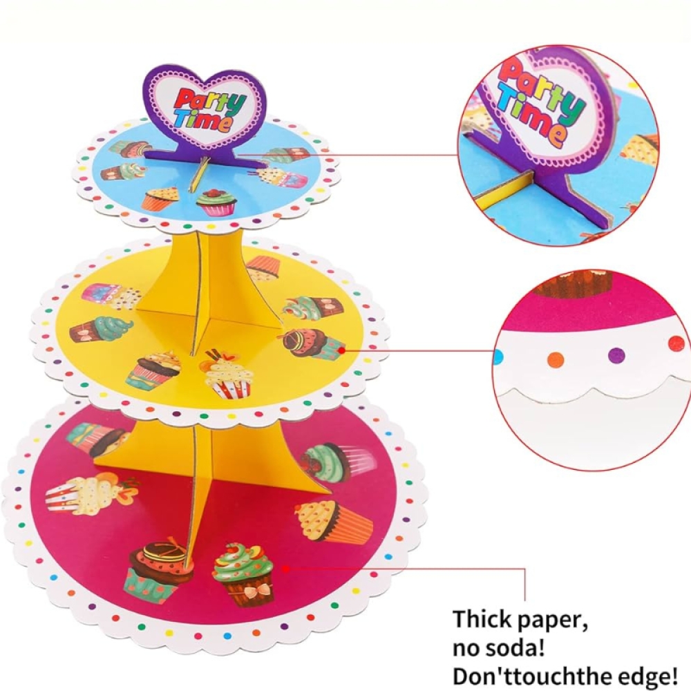  Suport pentru cupcake pentru prăjituri, 3 niveluri, Rotund, din Carton - Engros