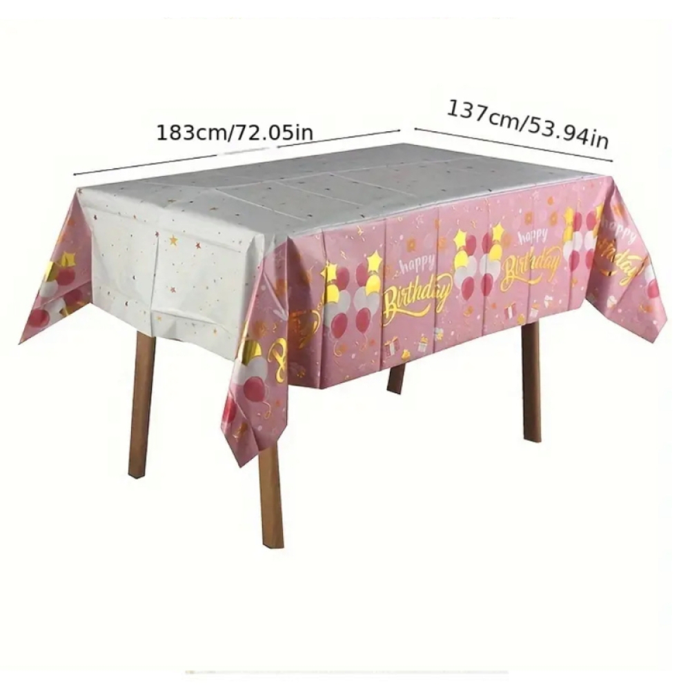  Fata de Masa Pentru Petrecere, Aniversare, din Folie  Aluminiu, model La Multi Ani, 137 cm × 183 cm - Engros