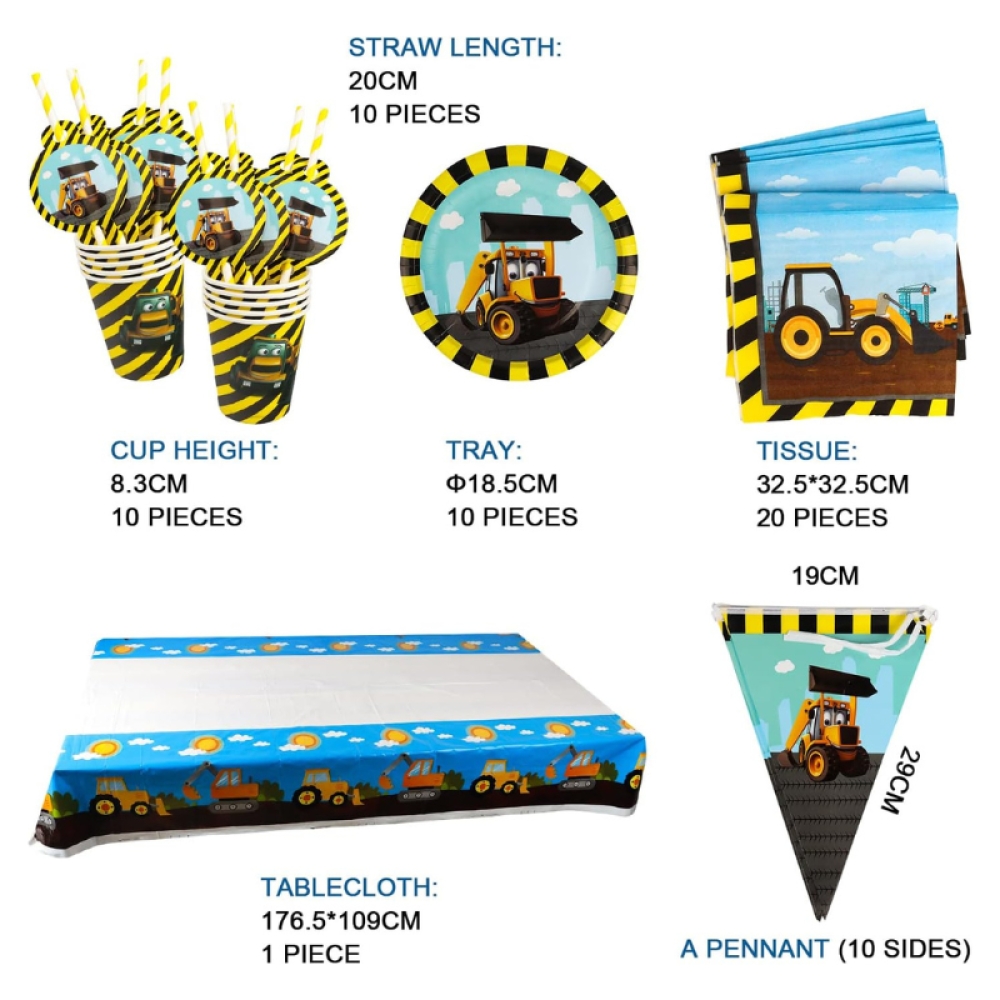  Set Aniversar Camioneta - 121 Piese, Farfurii, Pahare, Tacâmuri și Decoratiuni