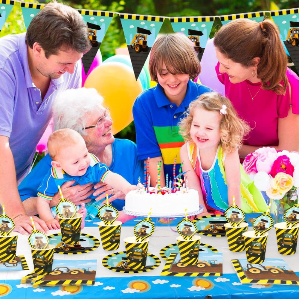  Set Aniversar Camioneta - 121 Piese, Farfurii, Pahare, Tacâmuri și Decoratiuni