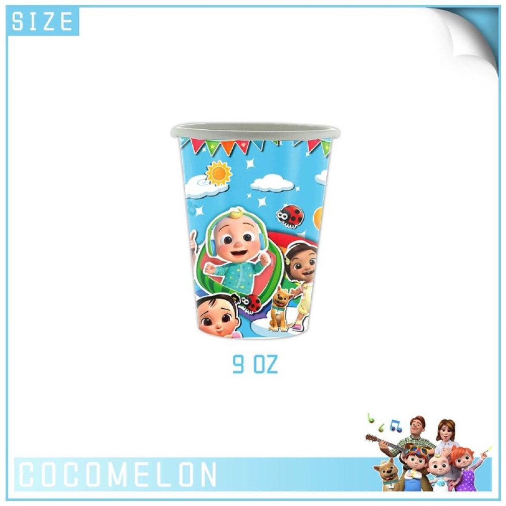  Set Aniversar Cocomelon - 144 Piese, Farfurii, Pahare, Tacâmuri și Decoratiuni