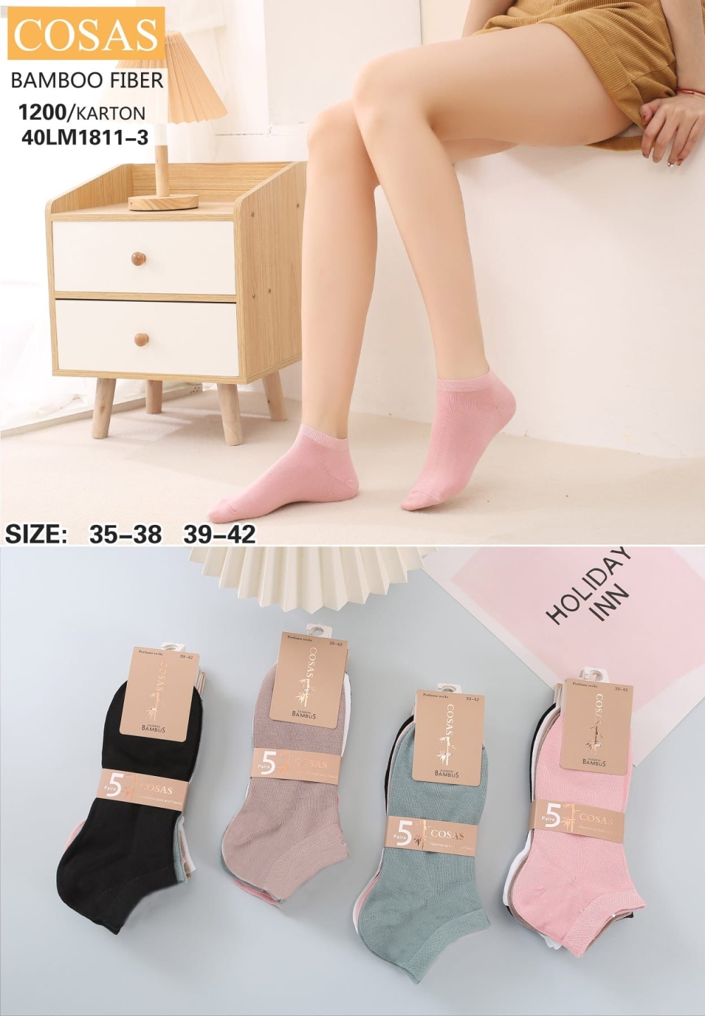  sosete sport dama bambus 35-38/38-42 culori combinate in set 40/set