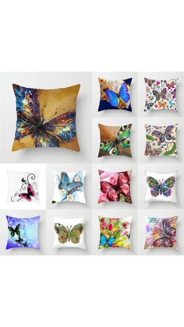 Fata de perna cu imprimeu fluture + Burduf, 45 x 45 cm Catifea, Engros