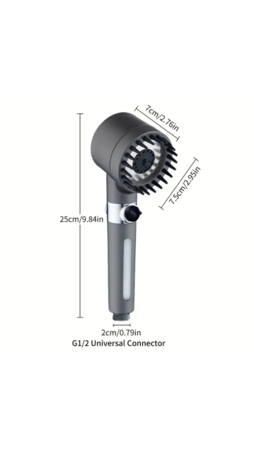 Para Dus cu Perie Masaj,  27 x 6 x 7.5 cm, 3 Moduri Presiune, Filtru pentru Captarea Impuritatilor, Gri Metalic - Engros