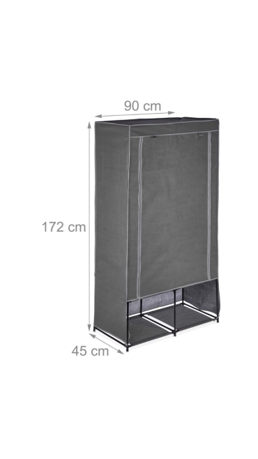 Dulap Textil Casa/ Camping,  gri, 172 x 90 x 45 cm
