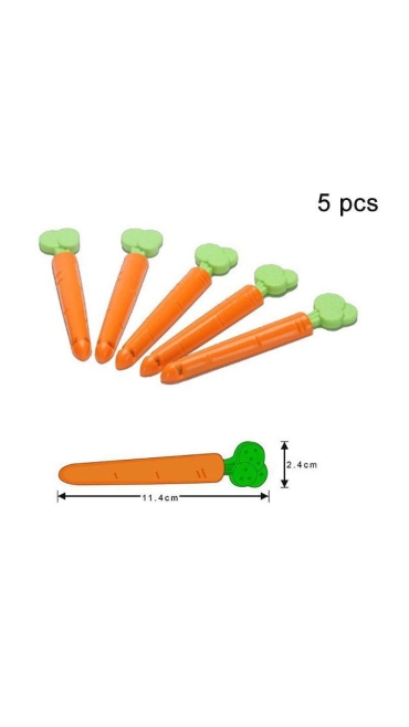 Set 5 cleme etansare pungi Model morcov, Portocaliu/Verde Engros