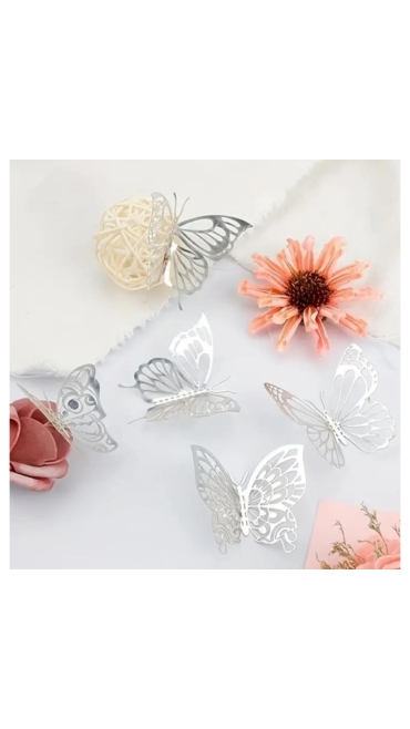 Set Sticker Perete , Fluturi Metalici 3D , Auriu, 12 buc, 11 - 9.5 cm, Auriu, Engros