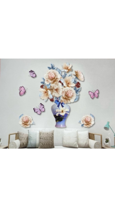 Sticker 3D Vaza cu flori, 50 x 35 cm, Engros