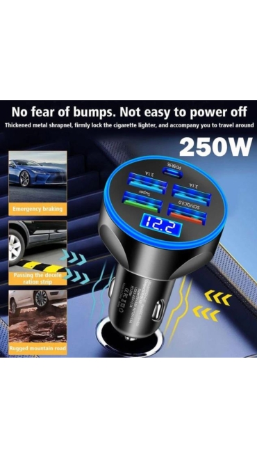 Incarcator auto cu afisaj led, 45W super fast charge, 1 x Tip C, 1 x USB 3.0, corp aliaj aluminiu, universal, negru, Engros