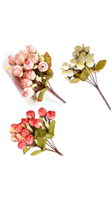 Buchet Trandafir Artificiale 5 Fire, 33 cm, 10 Flori - Engros