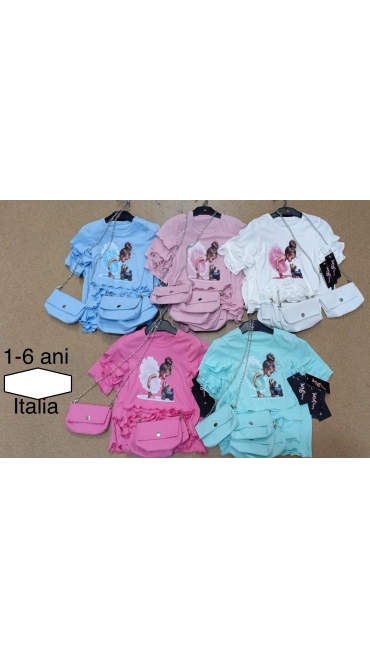 set tricou si geanta fete 1-6 ani 6/set