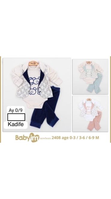 compleu baieti catifea 0-9 luni 3/set