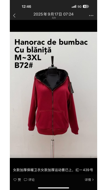 hanorac dama cu blanita m-3xl 5/set