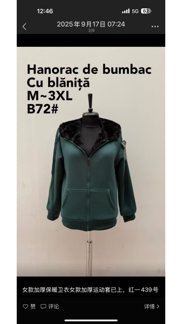 hanorac dama cu blanita m-3xl 5/set