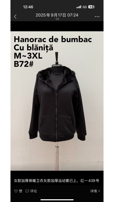 hanorac dama cu blanita m-3xl 5/set