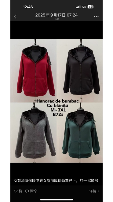 hanorac dama cu blanita m-3xl 5/set