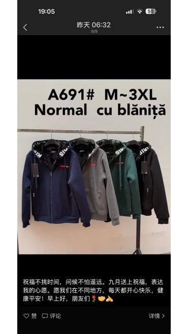 hanorac barbati blana m-3xl 5/set