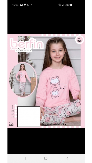 pijama fete berfin 100%bbc 6-14 ani 5/set