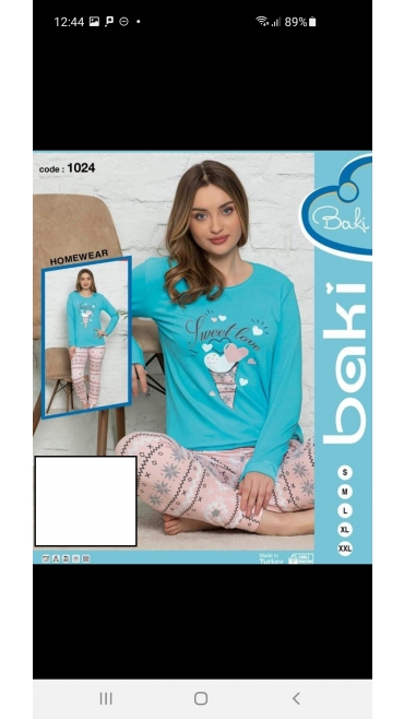 pijama dama baki licra 95%bbc, 5%licra s-2xl 5/set