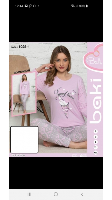 pijama dama baki licra 95%bbc, 5%licra s-2xl 5/set