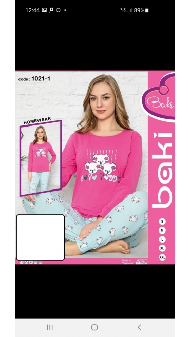 pijama dama baki licra 95%bbc, 5%licra s-2xl 5/set