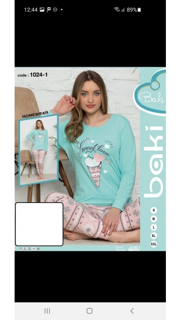 pijama dama baki licra 95%bbc, 5%licra s-2xl 5/set